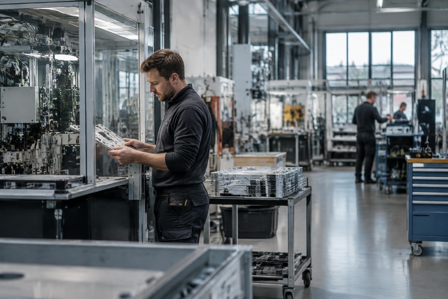 Engineer reviewing a production process